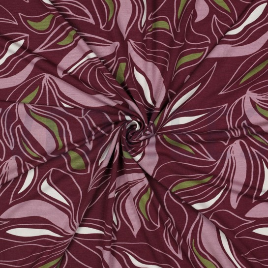 VISCOSE JERSEY FLEURS MAUVE FONCÉ #7