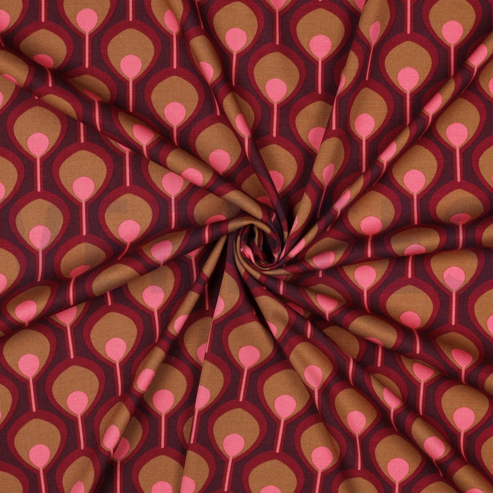 VISCOSE ROSELLA STRETCH ABSTRACT BORDEAUXROOD #7