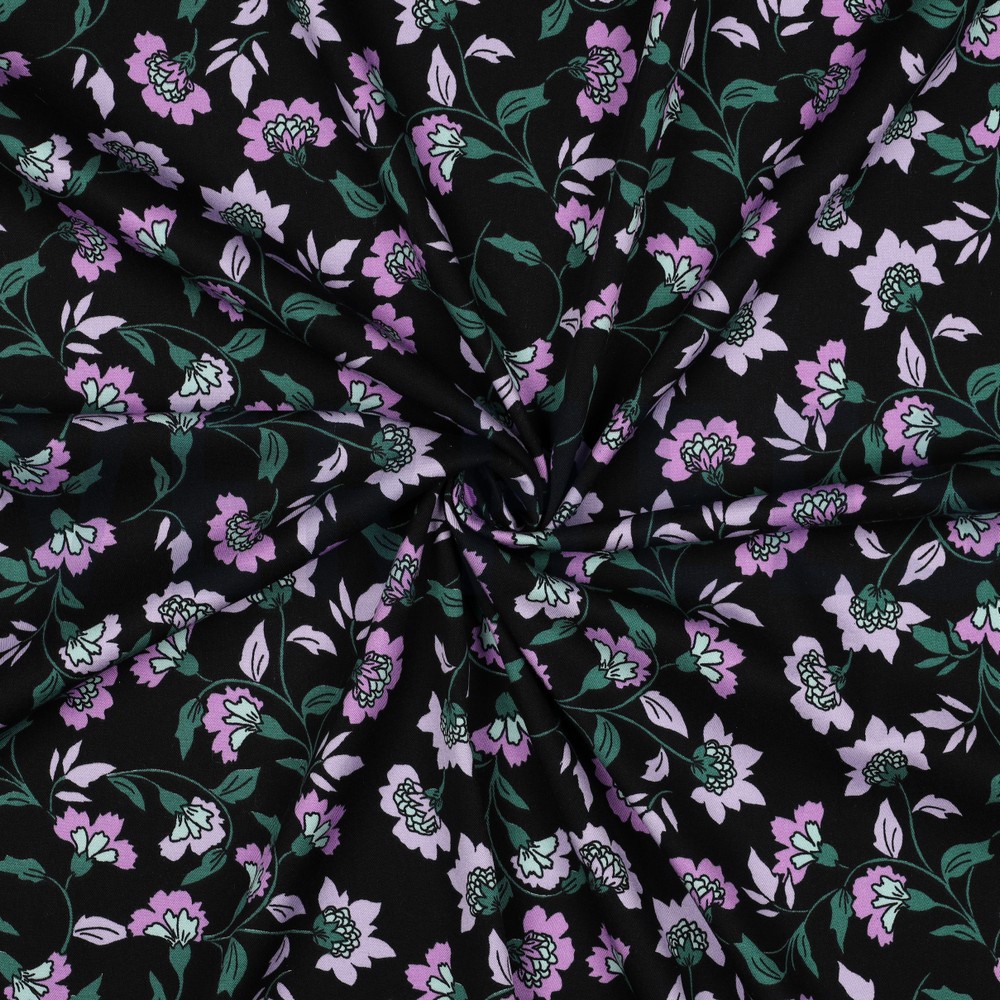 VISCOSE ROSELLA STRETCH BLOEMEN ZWART #7
