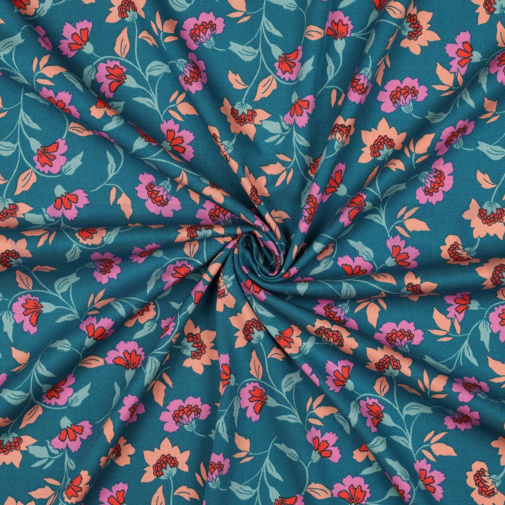 VISCOSE ROSELLA STRETCH FLEURS PÉTROLE #7