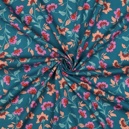 VISCOSE ROSELLA STRETCH FLOWERS PETROL #7