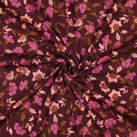 VISCOSE ROSELLA STRETCH FLOWERS BURGUNDY #7