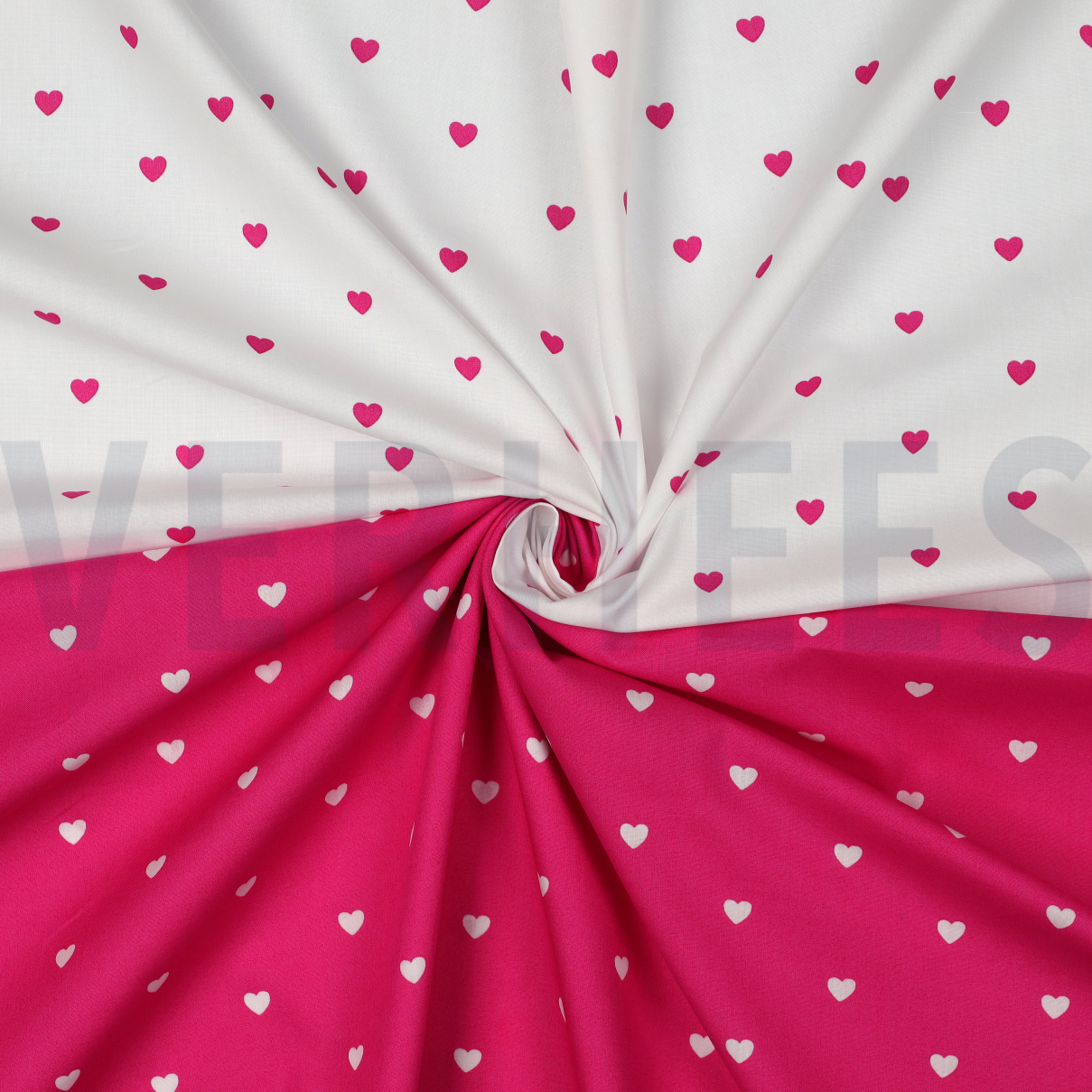 KATOENEN POPLIN HARTEN WIT/FUCHSIA #7