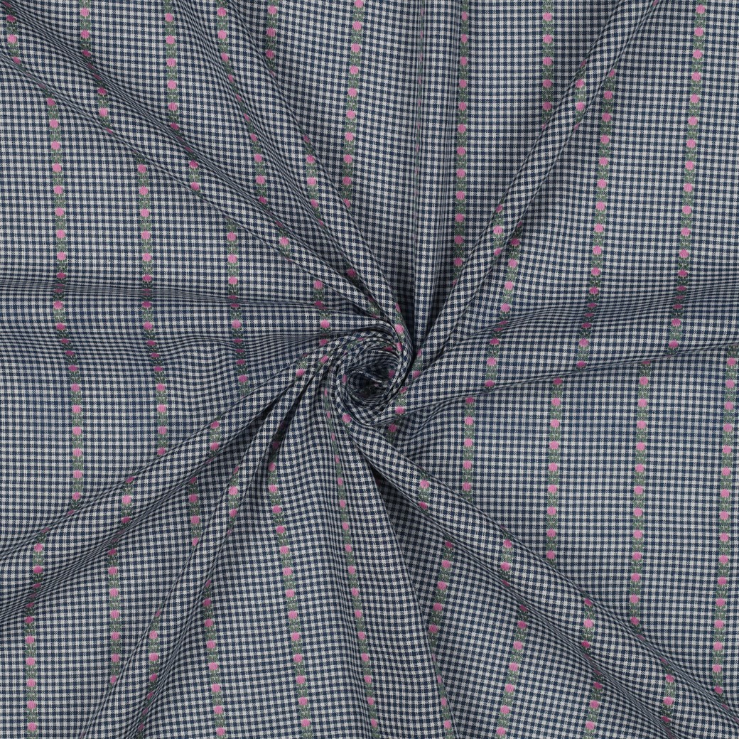 KATOENEN JACQUARD BLOEMEN BLAUW/WIT #7
