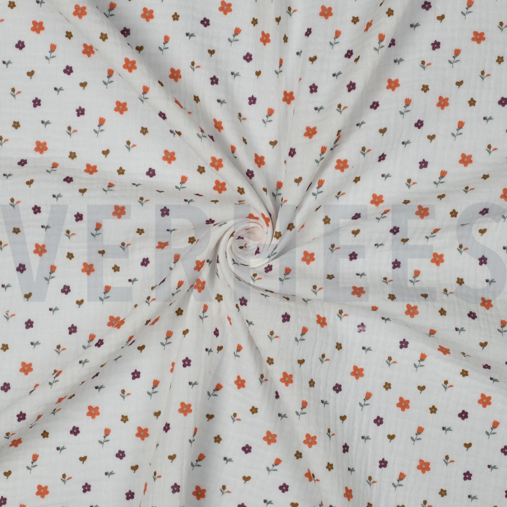 DOUBLE GAUZE BLOEMEN WIT #7