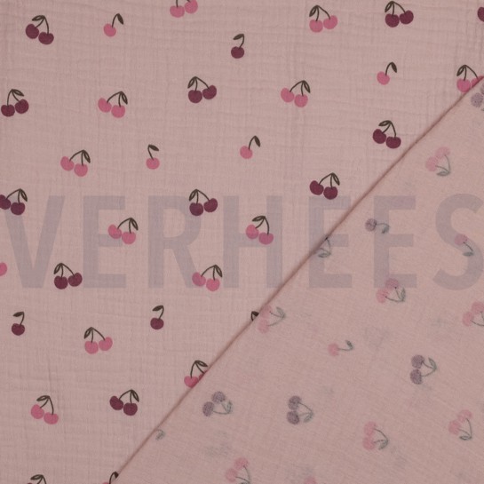 DOUBLE GAZE DE COTON FRUITS ROSE TENDRE #7