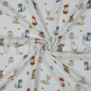 DOUBLE GAUZE DIGITAL FOREST ANIMALS WHITE (thumbnail) #3