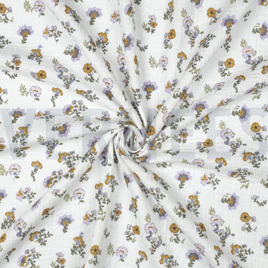 DOUBLE GAUZE GOTS BLOEMEN WIT #7