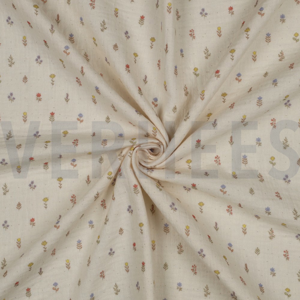 DOUBLE GAUZE GOTS DIGITAL FLOWERS NATURAL #7