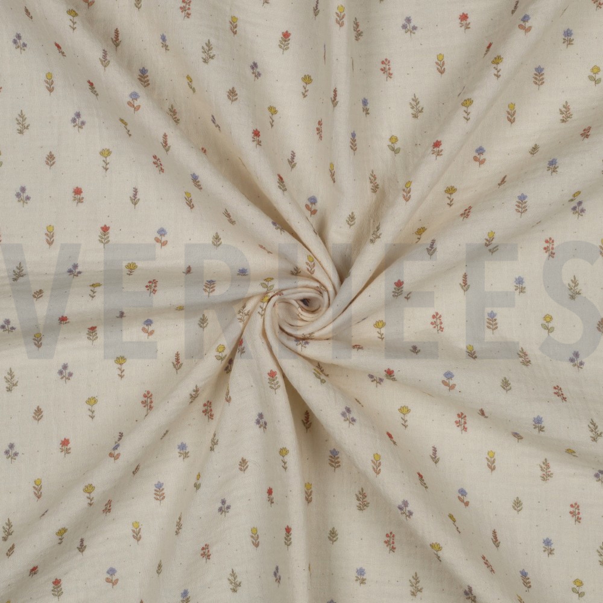 DOUBLE GAZE DE COTON GOTS DIGITAL  FLEURS NATUREL (high resolution) #3