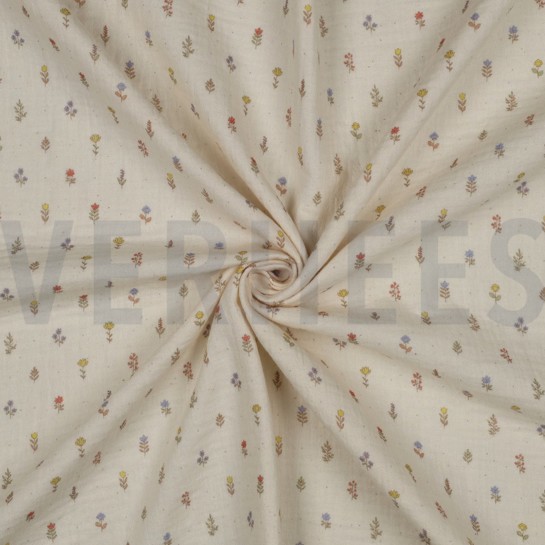 DOUBLE GAZE DE COTON GOTS DIGITAL  FLEURS NATUREL #7