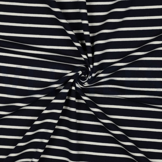 FRENCH TERRY GARENGEVERFD STREPEN DONKERBLAUW/ÉCRU #7