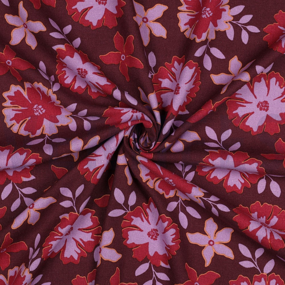 LIN VISCOSE FLEURS BORDEAUX #7