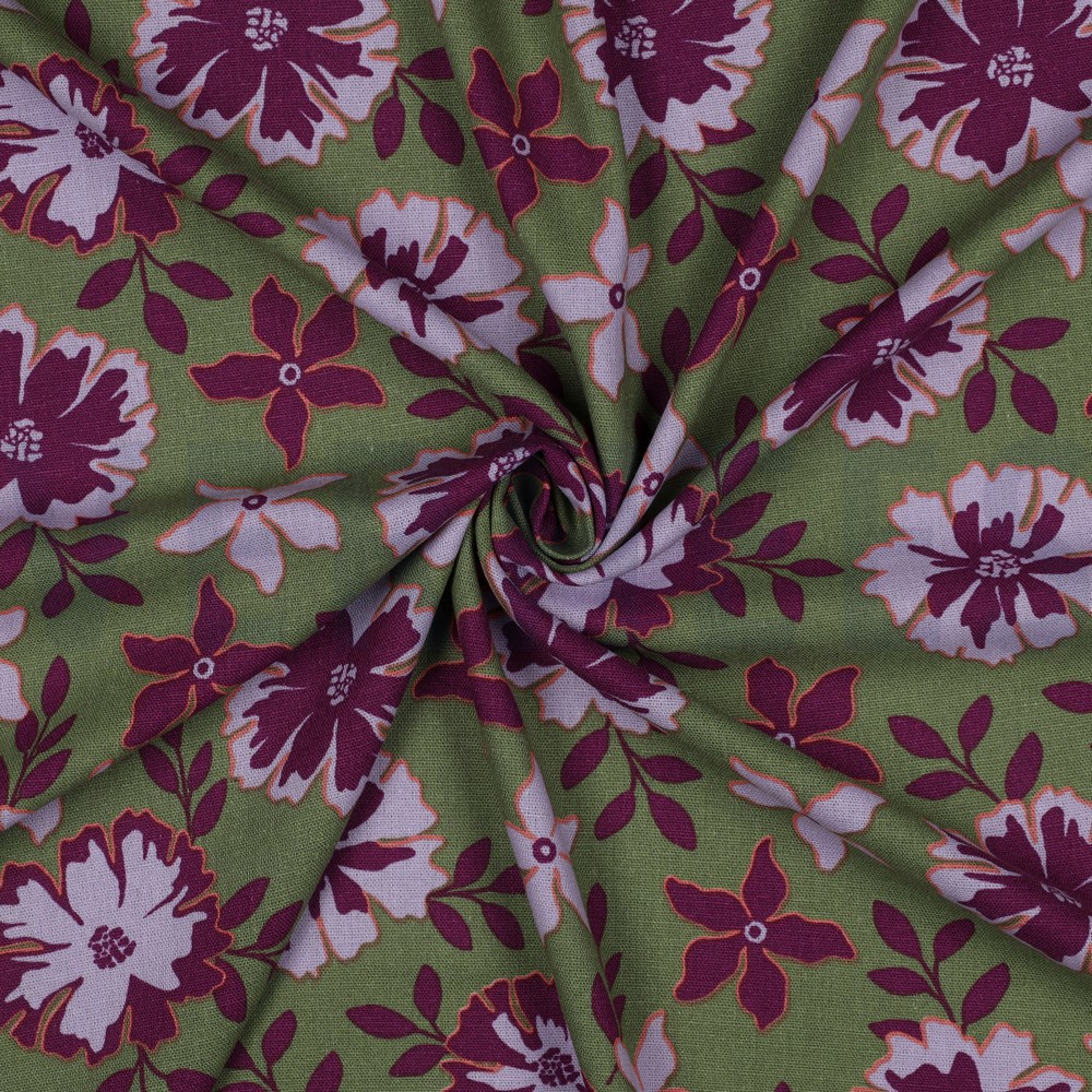 LEINEN VISKOSE BLUMEN GRÜN #7