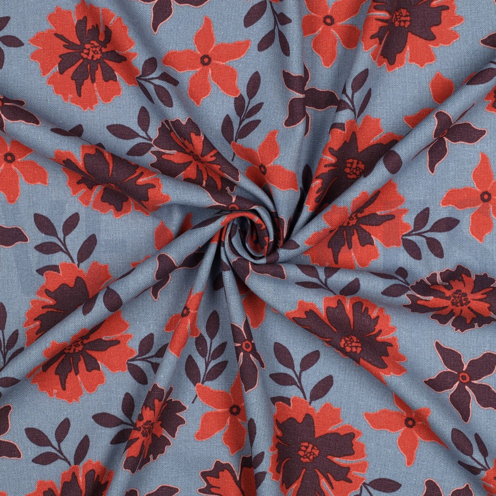 LIN VISCOSE FLEURS BLEU #7