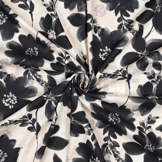 BAUMWOLLE VISKOSE DIGITAL BLUMEN WEISS #7