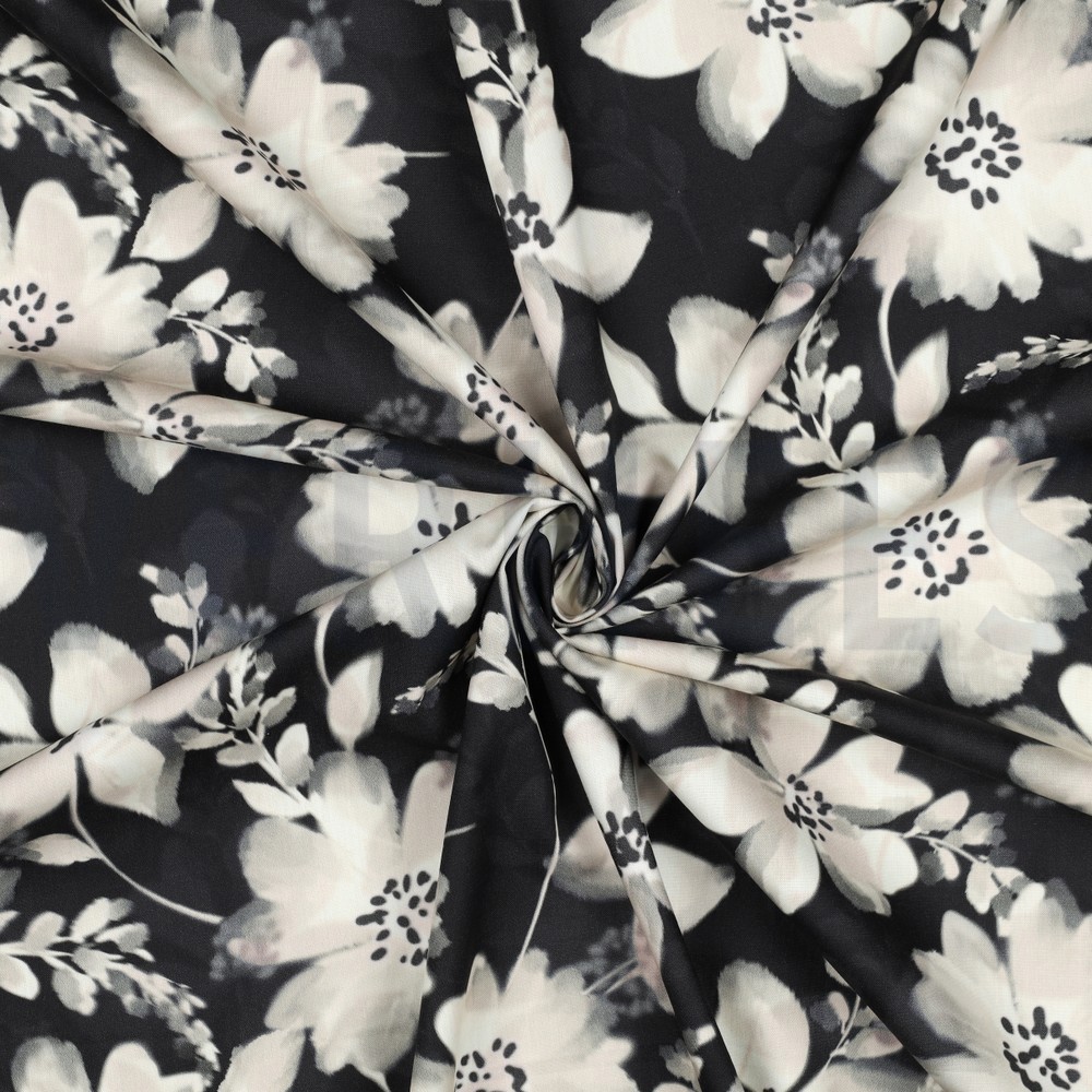 BAUMWOLLE VISKOSE DIGITAL BLUMEN SCHWARZ #7