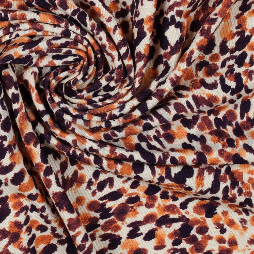 LEINEN JERSEY DIGITAL LEOPARD PRINT NATUR ORANGE #7