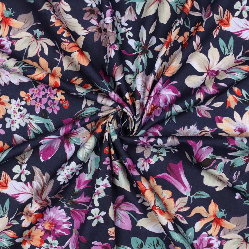 COTTON VISCOSE DIGITAL FLOWERS NAVY #7