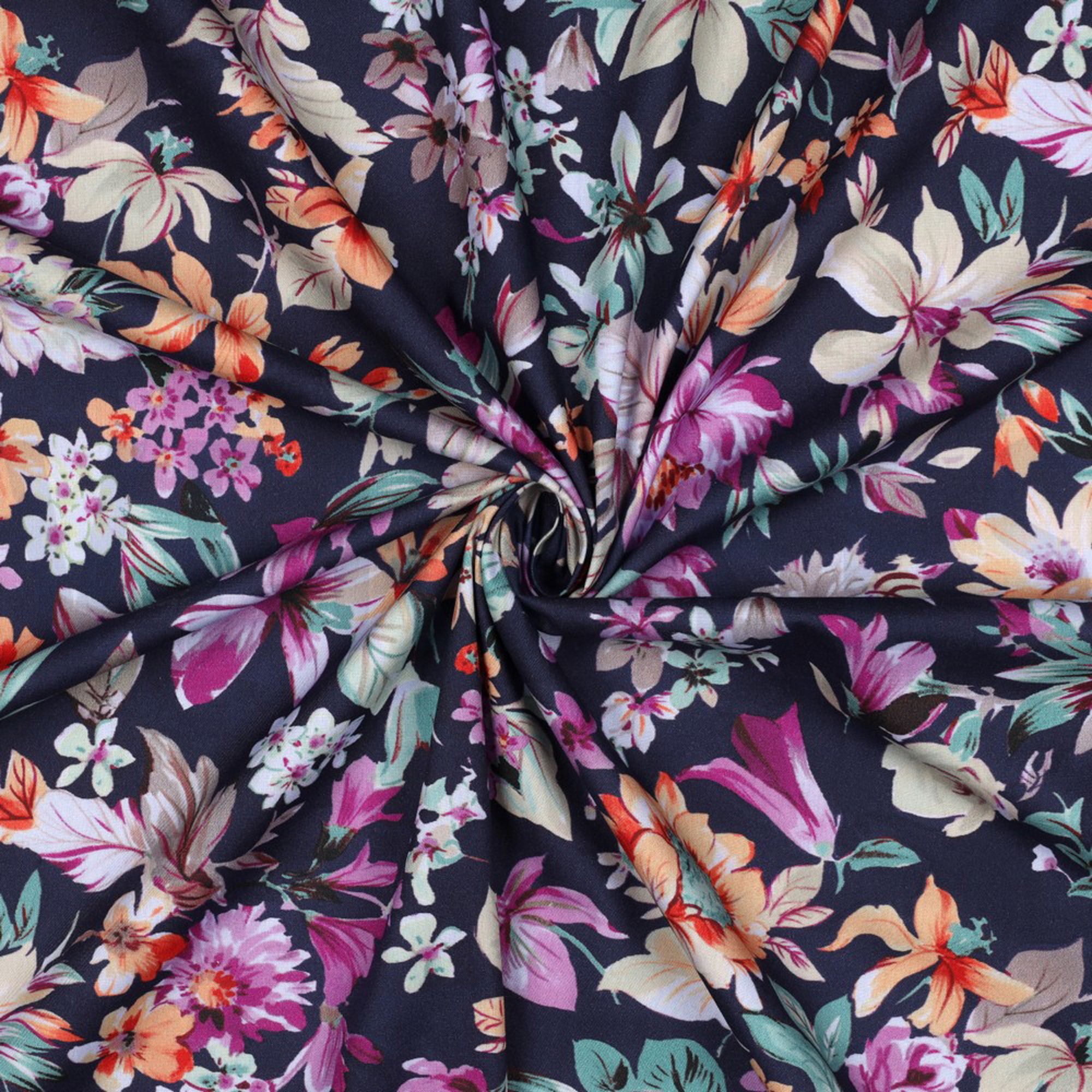 COTON VISCOSE DIGITAL FLEURS BLEU MARINE (high resolution) #3