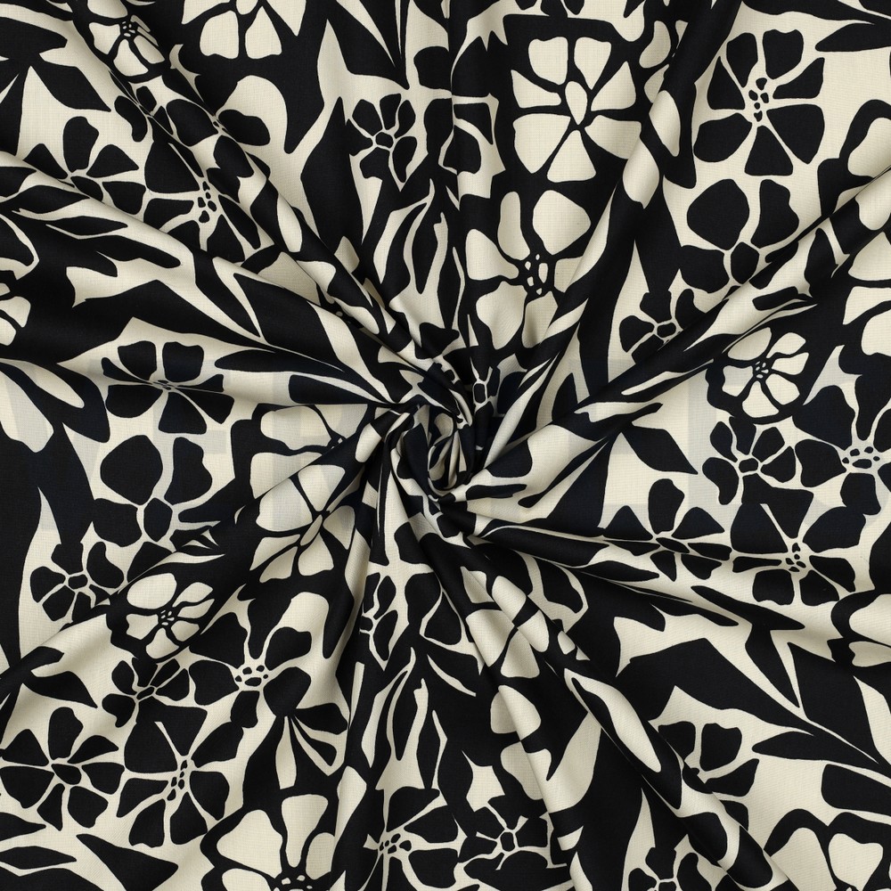 BAUMWOLLE VISKOSE BLUMEN SCHWARZ #7