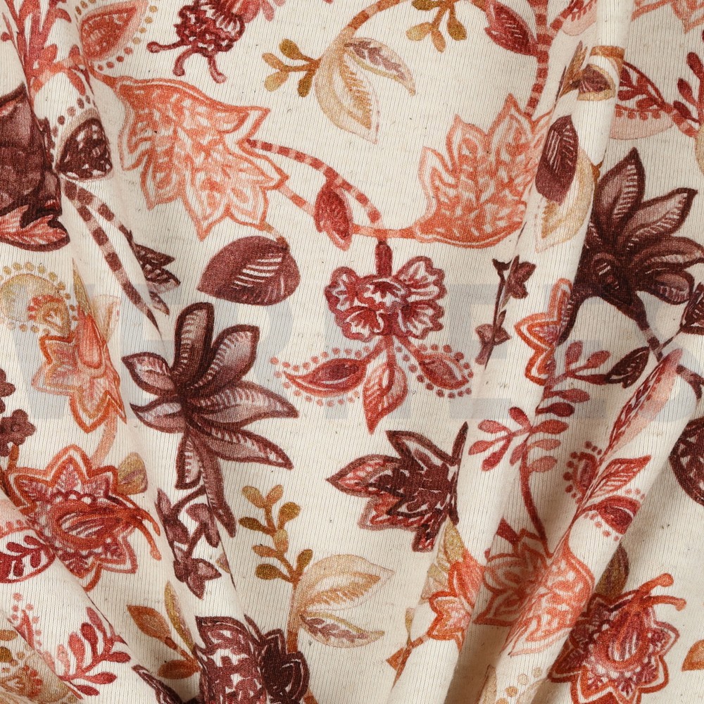 LINEN JERSEY DIGITAL FLOWERS COGNAC #7
