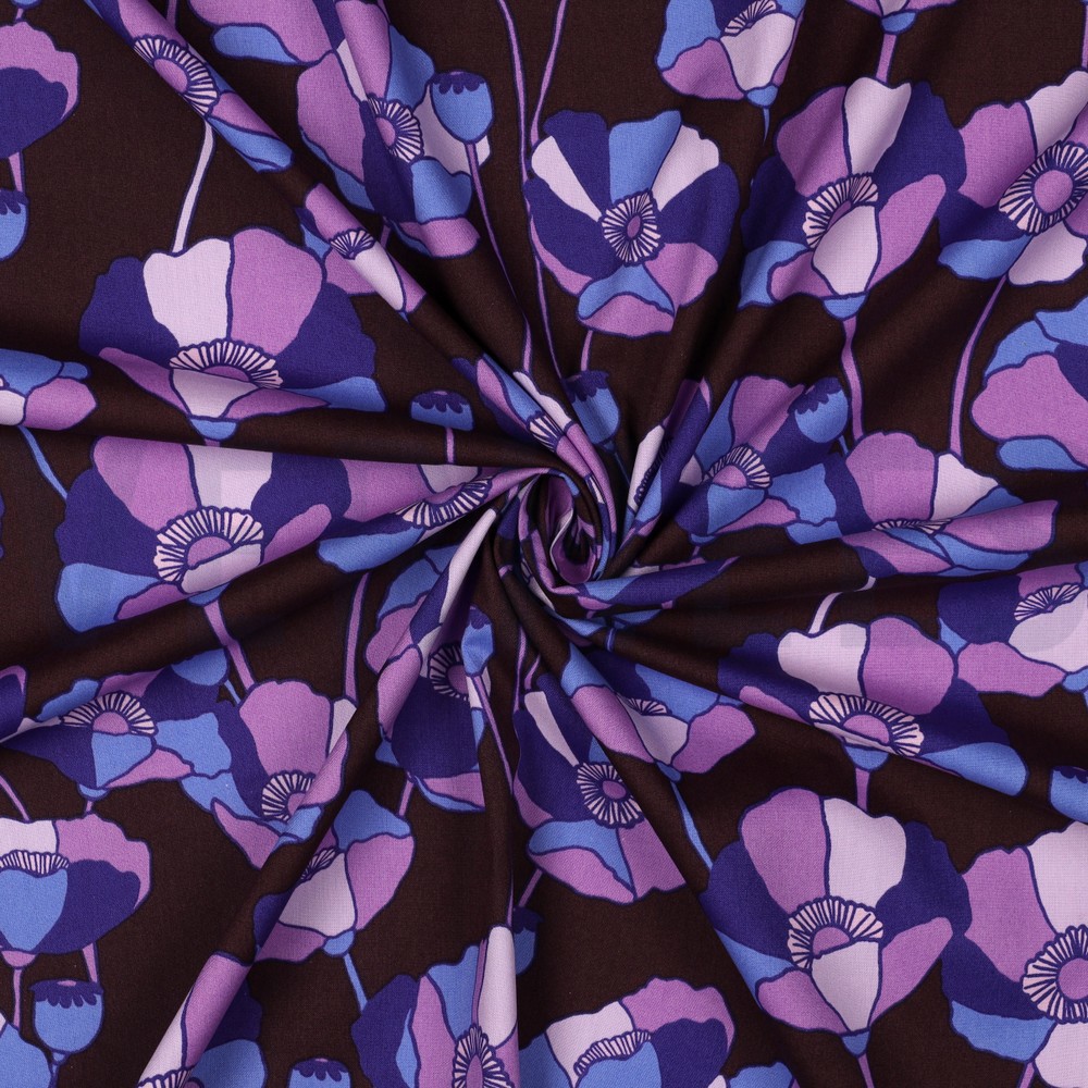 KATOEN VISCOSE BLOEMEN BORDEAUXROOD #7