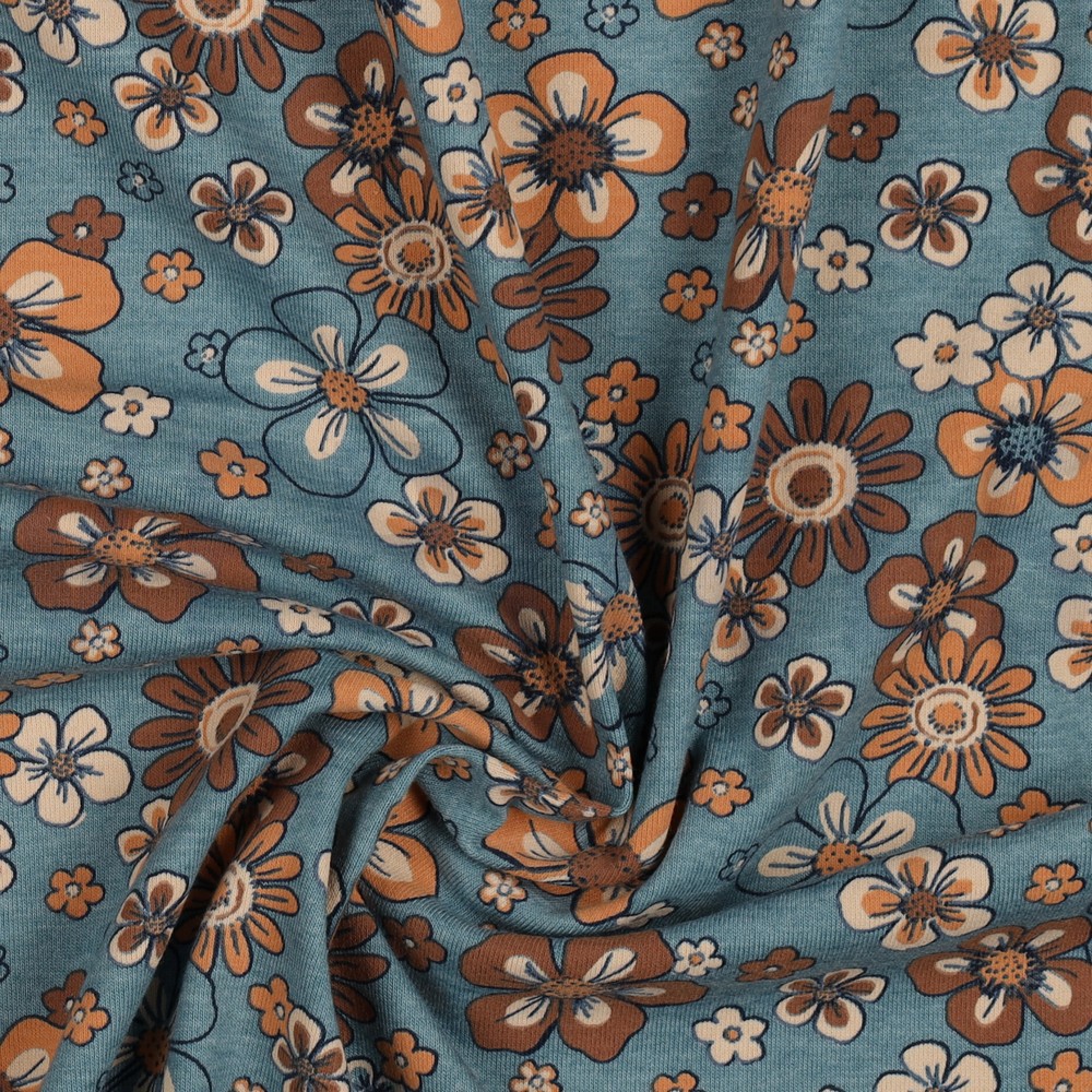 JERSEY MELANGE FLOWERS SMOKE BLUE #7