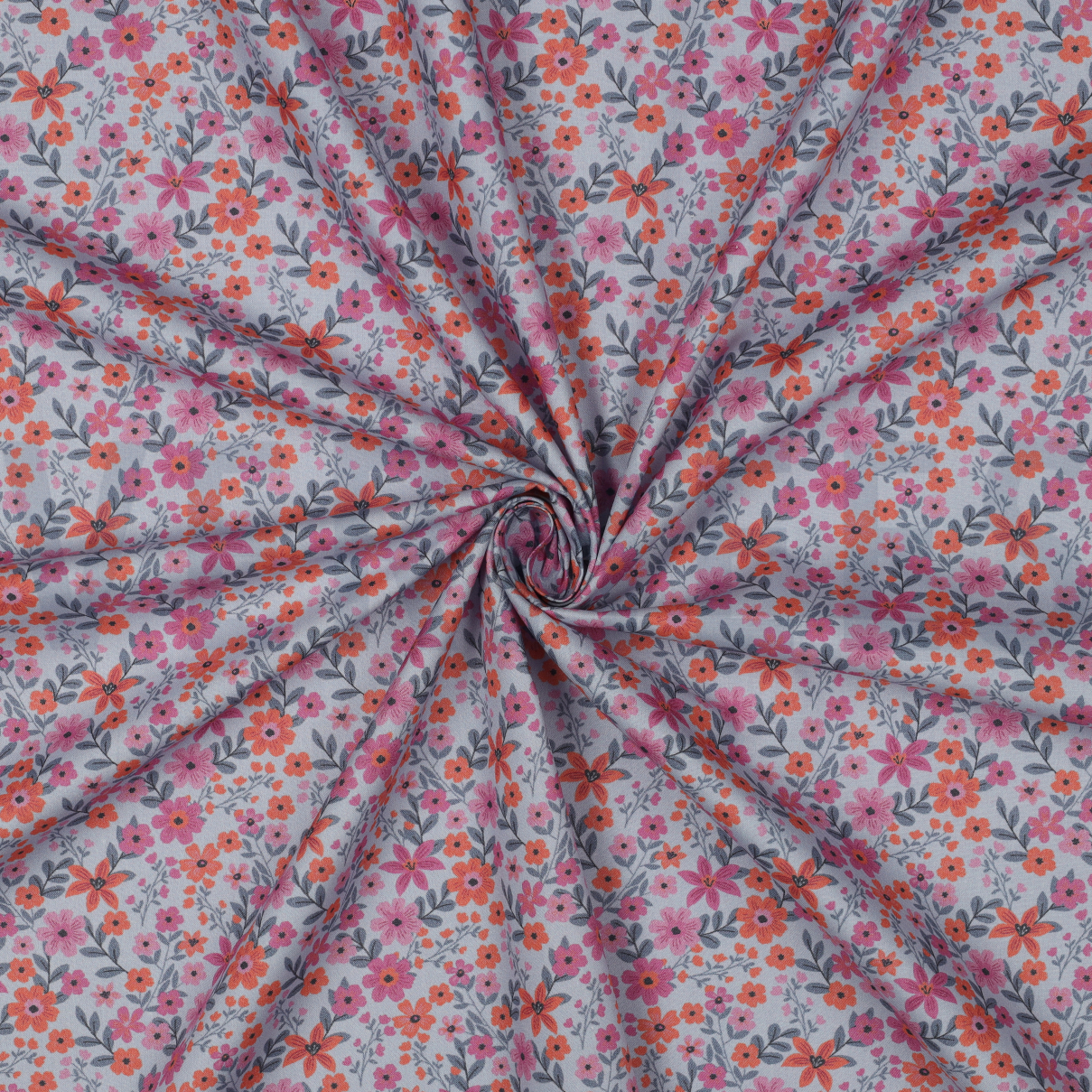 FINE POPLIN GOTS FLOWERS LIGHT BLUE #7