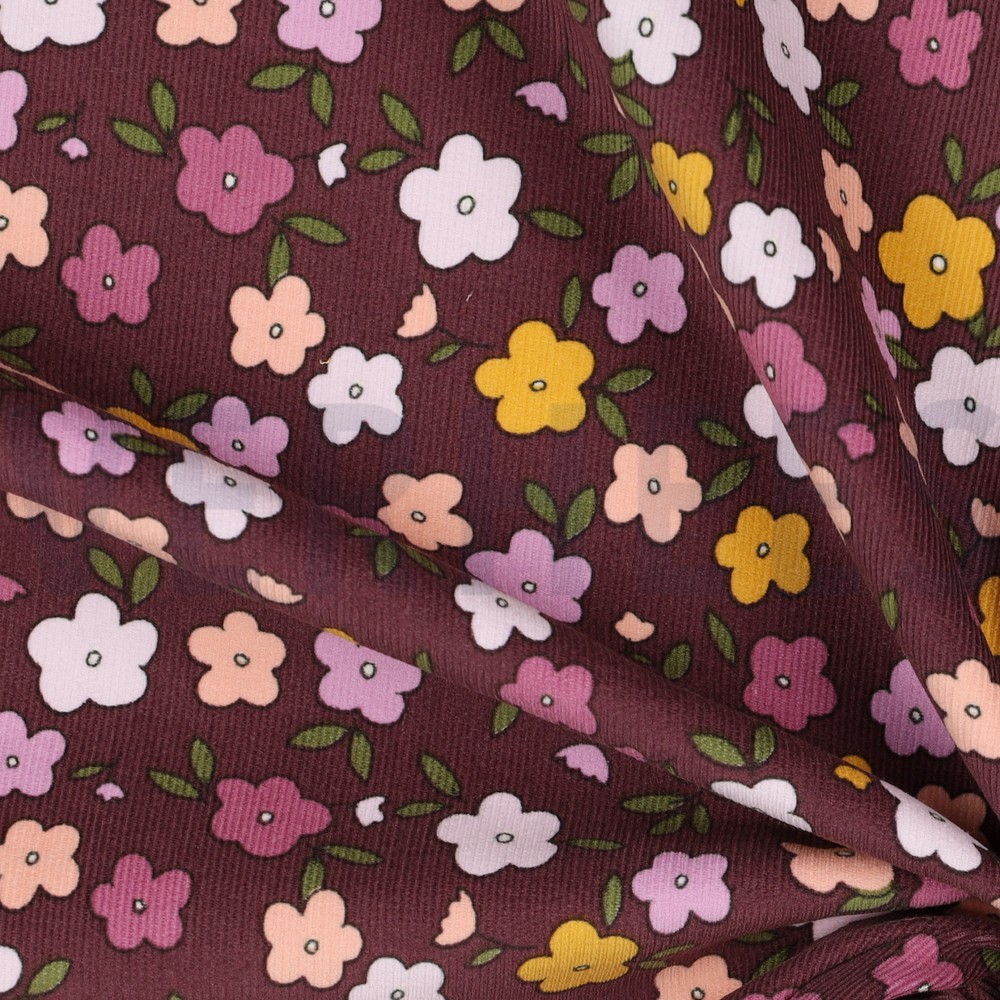 CORDUROY BABYRIB KLEINE BLOEMEN MAUVE #7