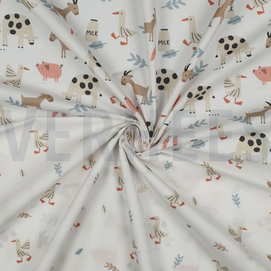 FINE POPLIN GOTS FARM ANIMALS WHITE #7