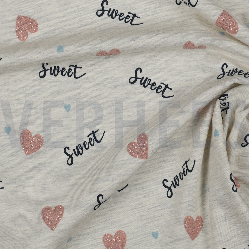 JERSEY MELANGE GLITTER LOVE ECRU #7