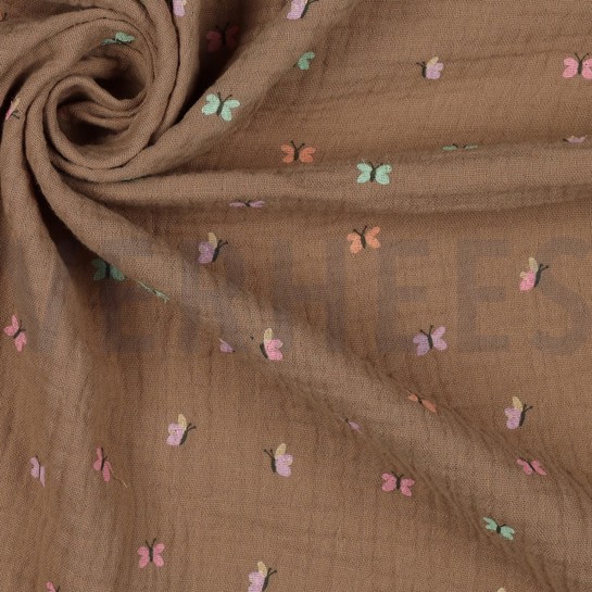 DOUBLE GAZE DE COTON PAPILLONS CAMEL #7