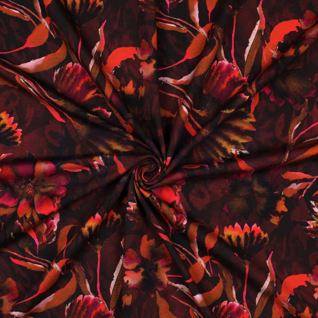JERSEY DIGITAL BLUMEN BORDEAUXROT #7