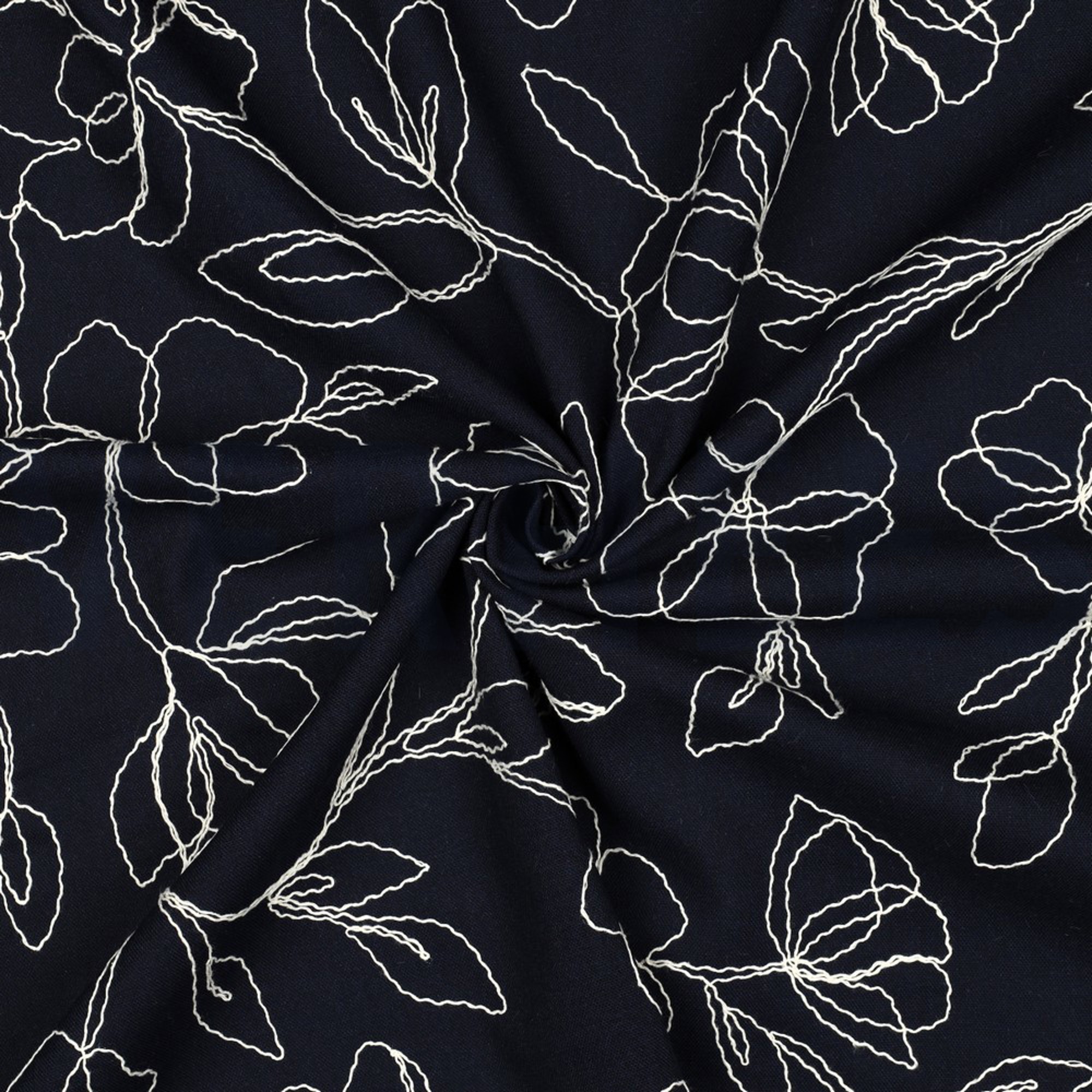 LINNEN VISCOSE EMBROIDERY BLOEMEN MARINEBLAUW (high resolution) #3