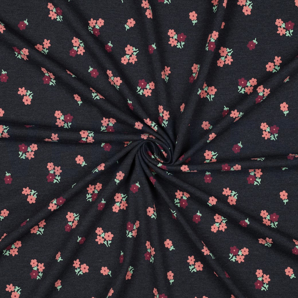 JERSEY MELANGE FLOWERS INDIGO #7