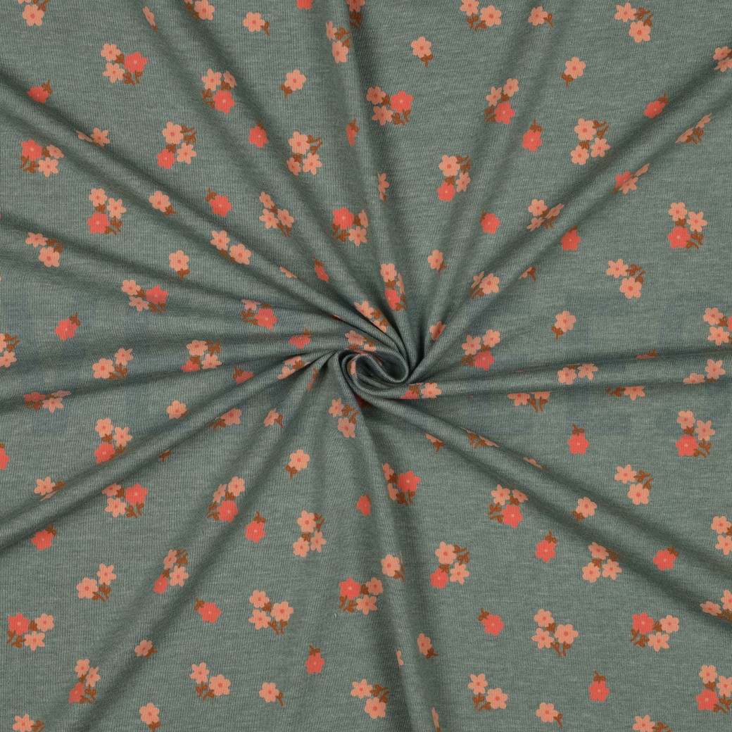 JERSEY MELANGE FLOWERS DARK MINT #7