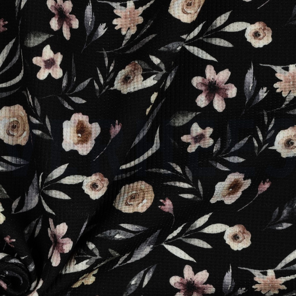 WAFELJERSEY DIGITAAL BLOEMEN ZWART #7