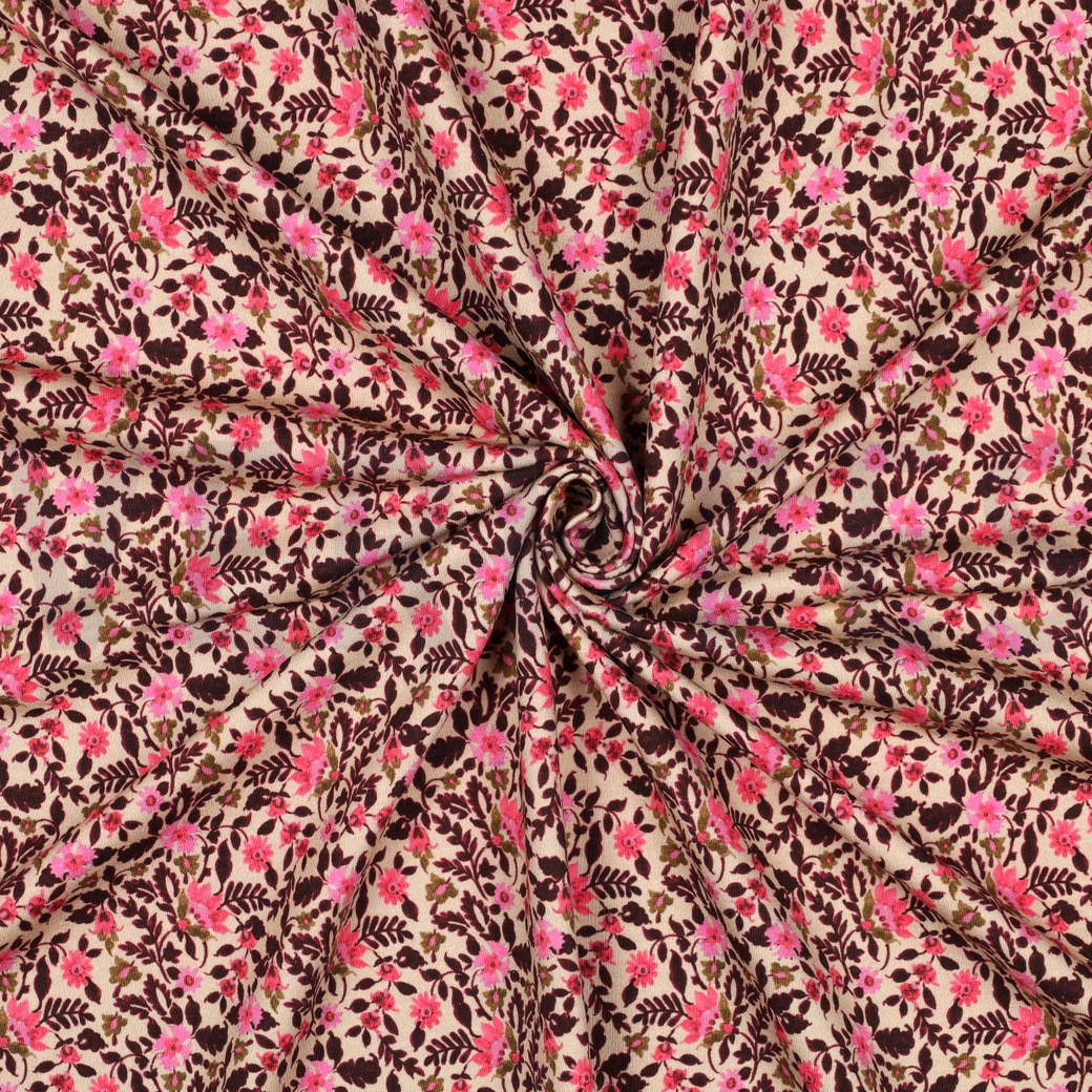 FRENCH TERRY DIGITAL FLOWERS BEIGE #7