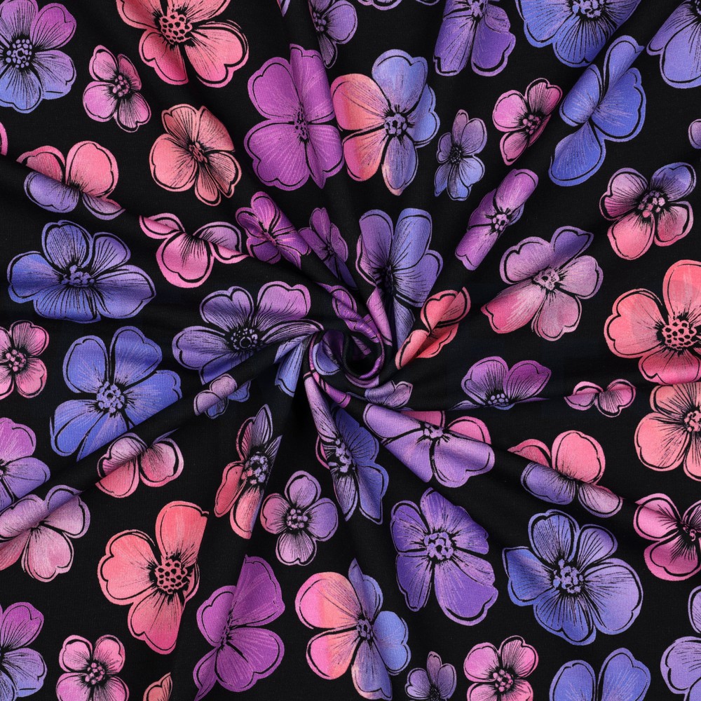 FRENCH TERRY DIGITAL FLEURS BLEU MARINE #7
