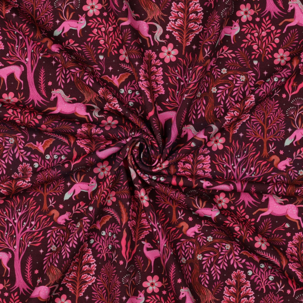 FRENCH TERRY DIGITAL FOREST ANIMALS BURGUNDY #7