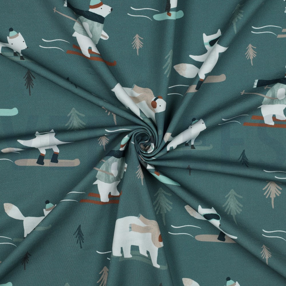 FRENCH TERRY DIGITAL WINTER ANIMALS SAGE #7