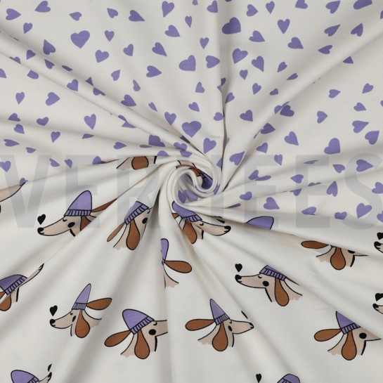 FRENCH TERRY DOGS AND HEARTS OFF WHITE #7