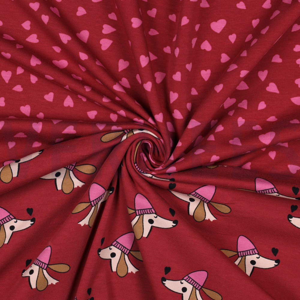 FRENCH TERRY DOGS AND HEARTS RED #7