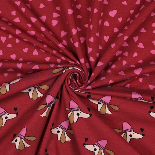 FRENCH TERRY HUNDE UND HERZEN ROT #7