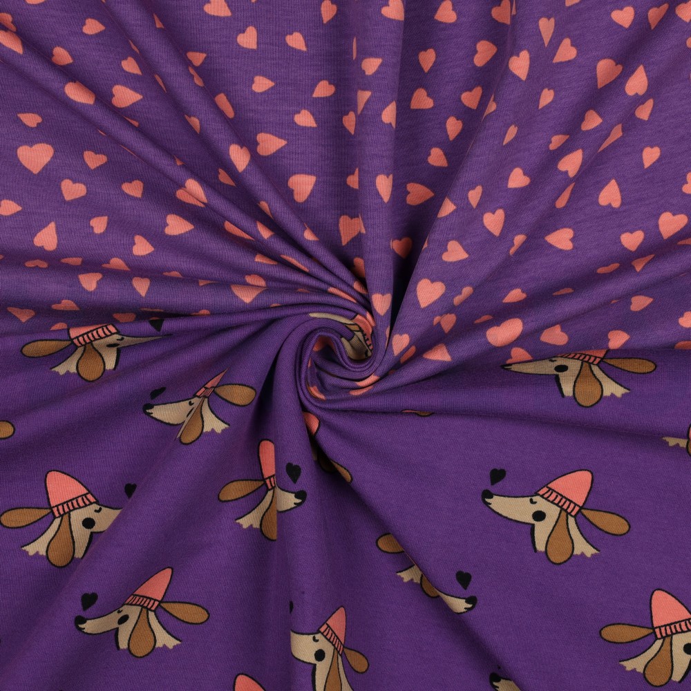 FRENCH TERRY HUNDE UND HERZEN LILA/VIOLETT #7