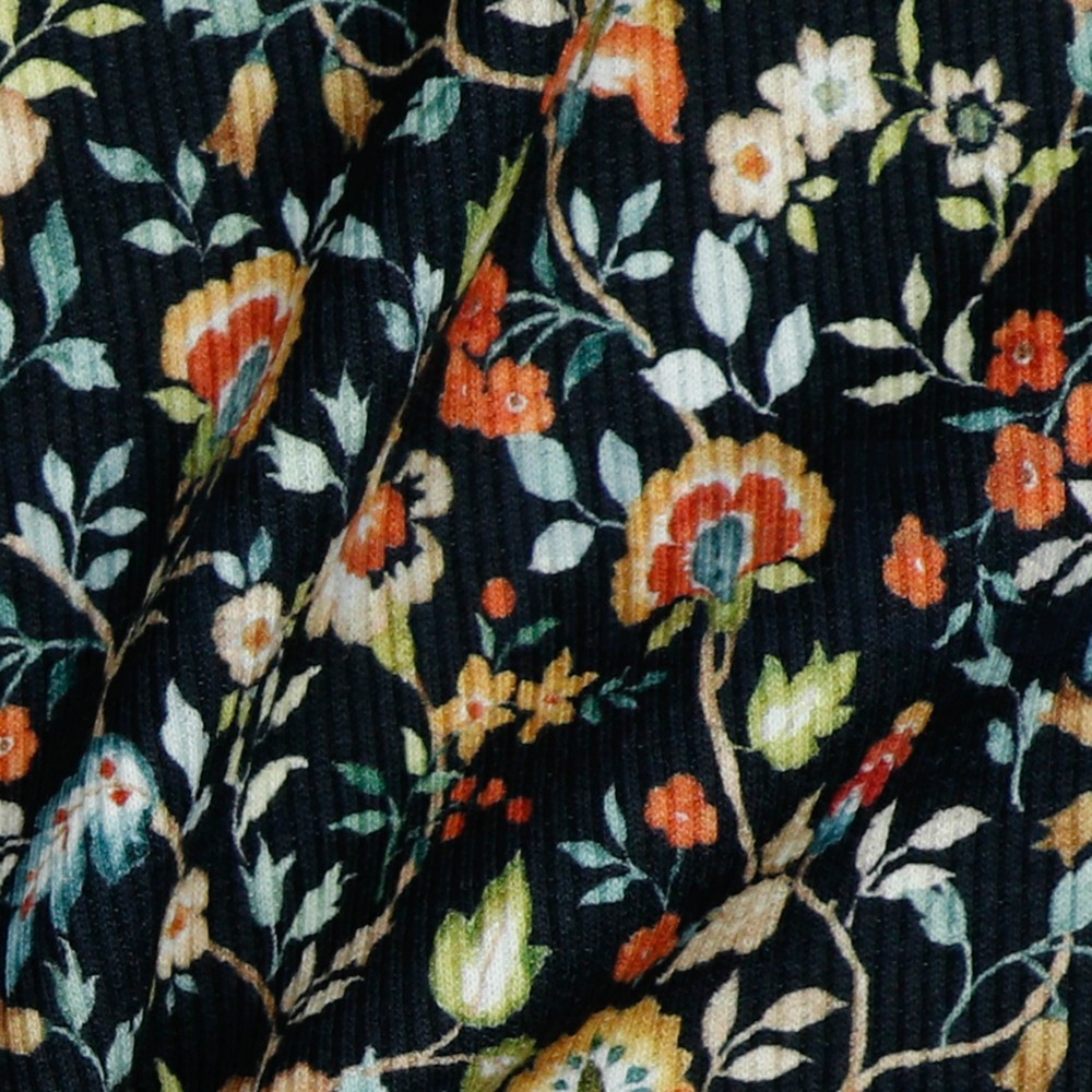 RIB JERSEY DIGITAAL BLOEMEN MARINEBLAUW #7