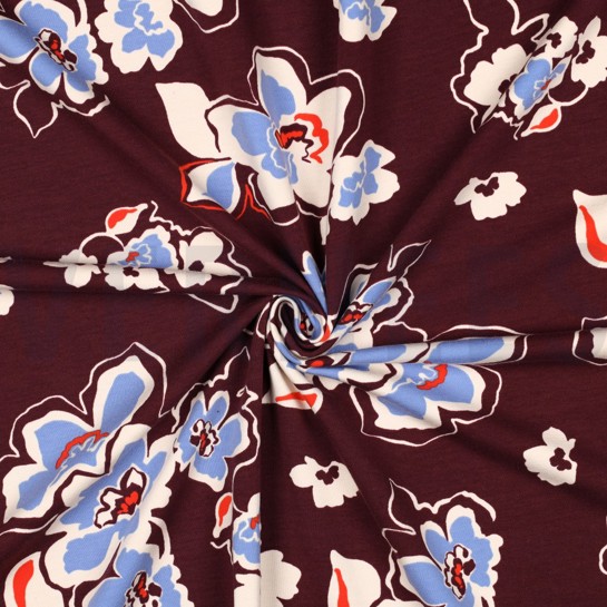 FRENCH TERRY FLOWERS BURGUNDY #7