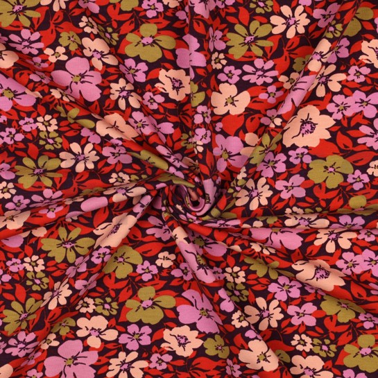 FRENCH TERRY FLOWERS BURGUNDY #7