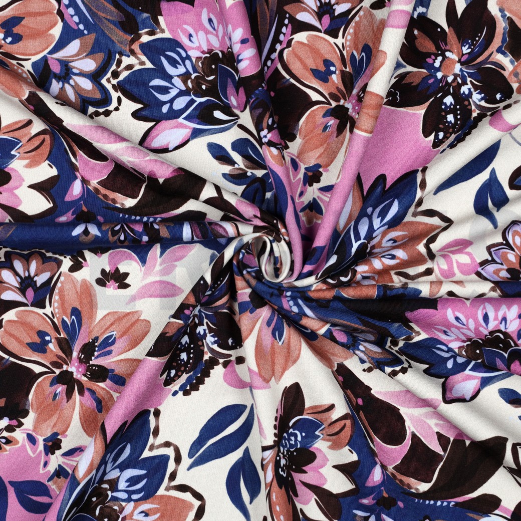 FRENCH TERRY DIGITAL FLOWERS ECRU #7